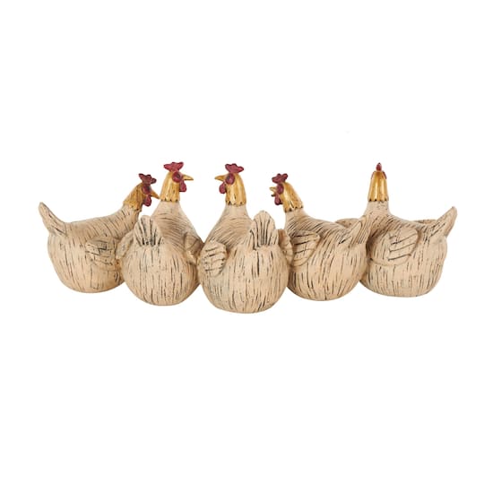 15.25" Beige Polystone Decorative Chicken Sculpture with Gold Heads